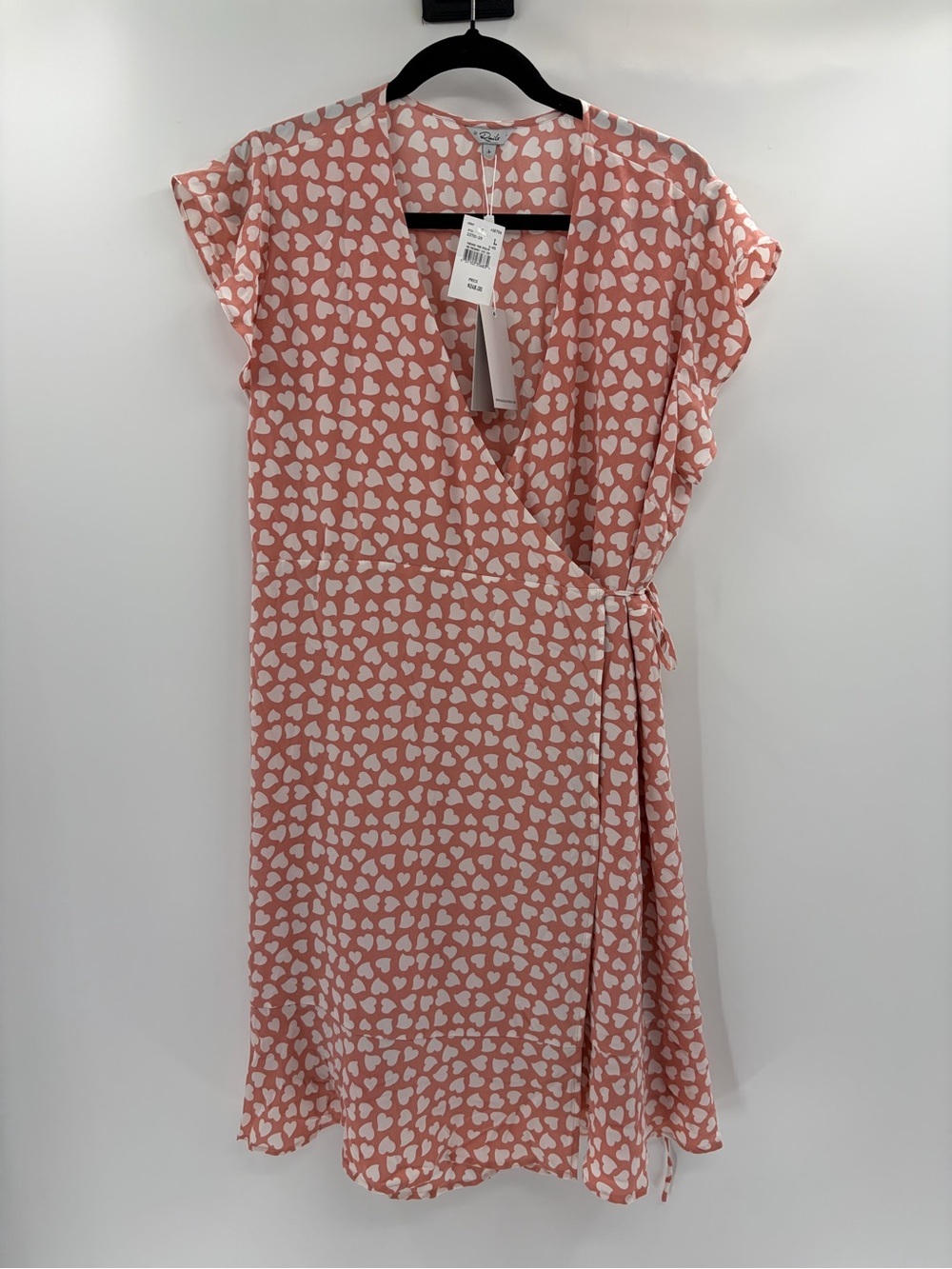 Rails Silk summer romantic mini Leanne Heart Print Wrap Pink Dress large NWT